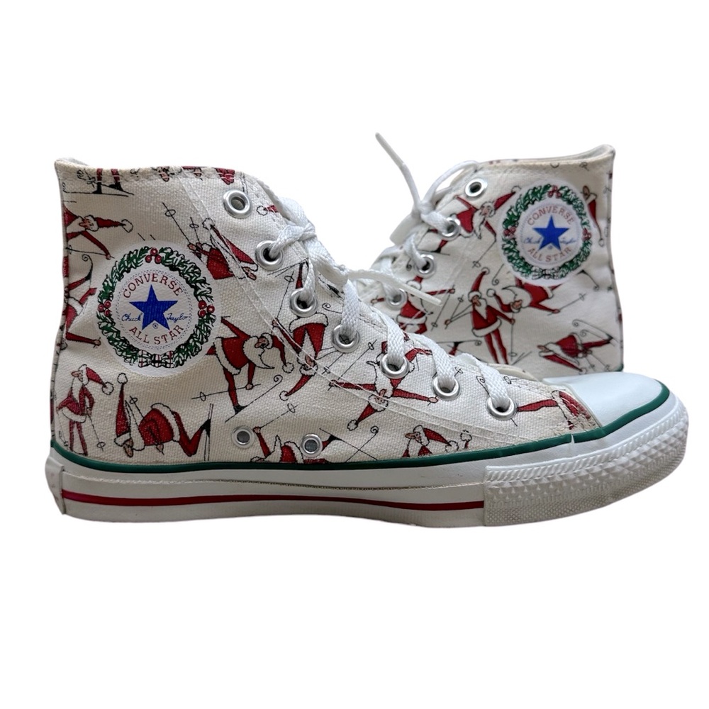 Vintage Converse Hightop Sneakers Christmas Santa Skiing Shoes Chucks Women’s 7